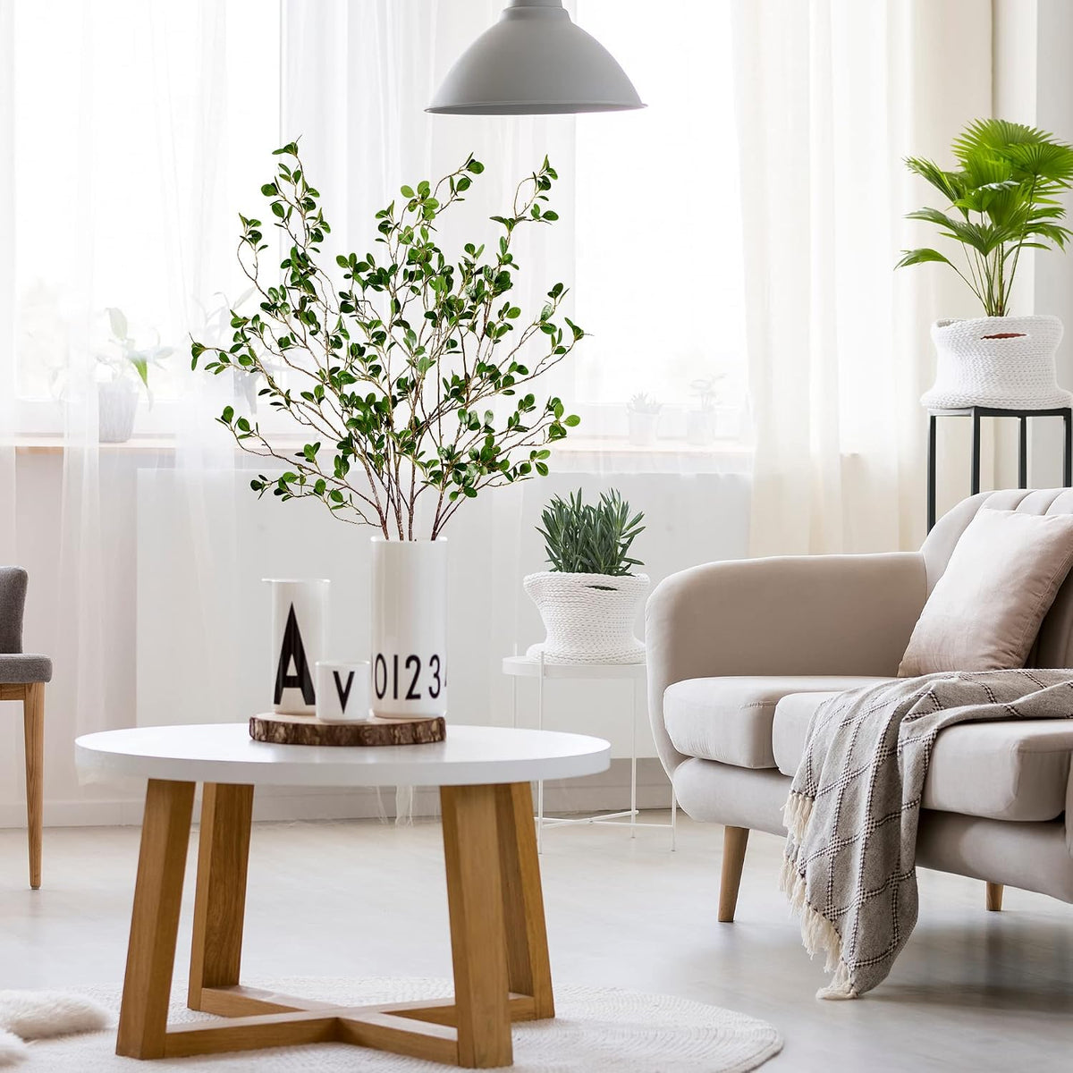 43’’ Artificial Ficus Branches Faux Leaf Spray Green Eucalyptus Branches Artificial Greenery Stems Fake Ficus Twig Plants for Home Office Wedding Vase Filler Shop Decoration
