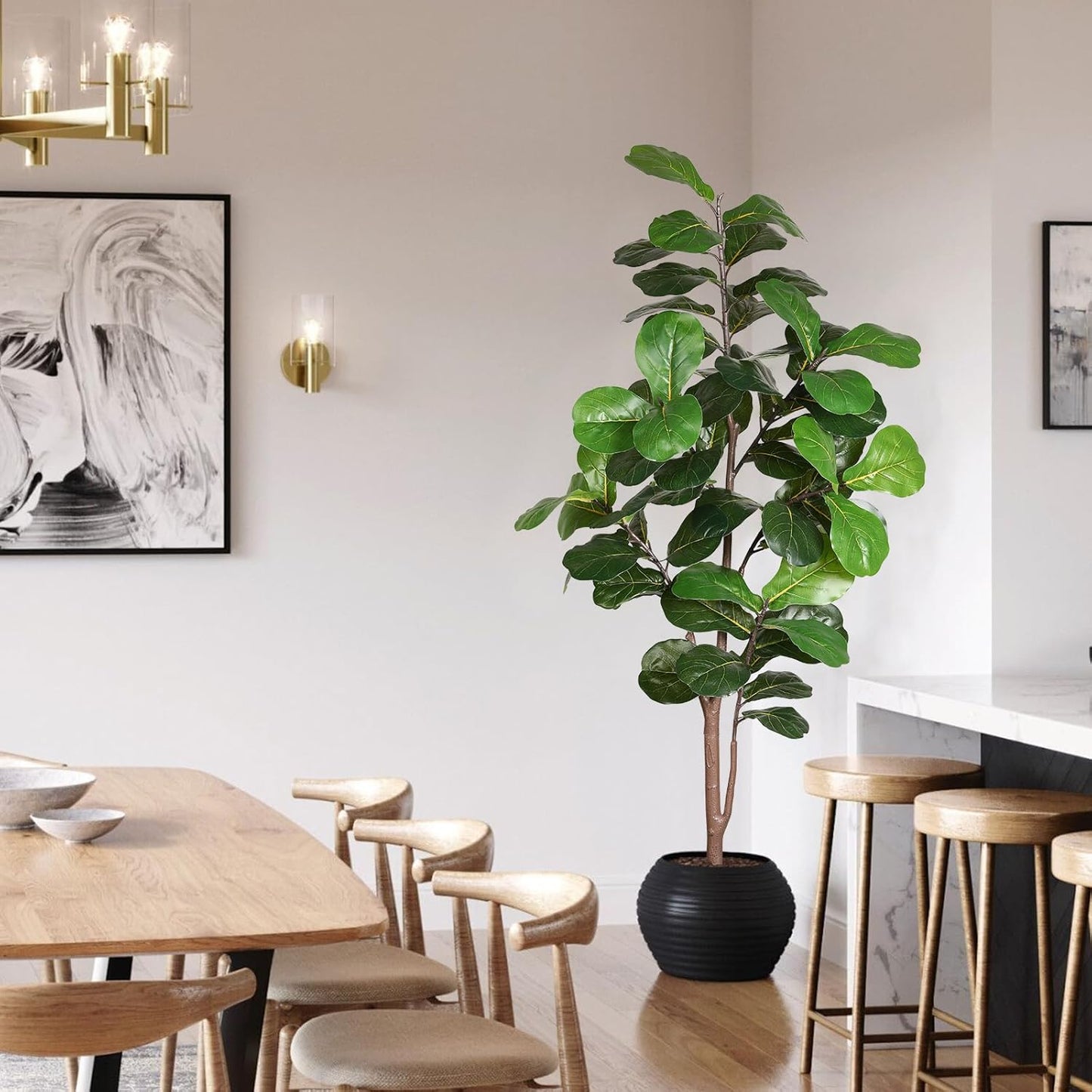 Pertivery Artificial Fiddle Leaf Fig Tree 6ft, Large Faux Plant Fake Ficus lyrata Silk Trees with Pot for Indoor Outdoor House Living Room Office Home Decor