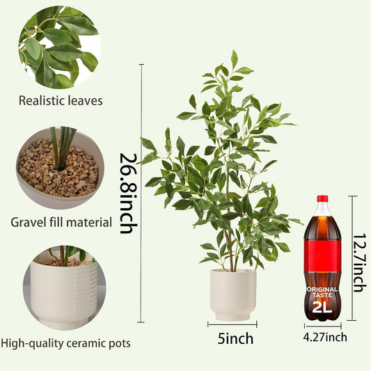 27" Indoor Faux Potted Plants Ficus Leaves Trees with Ceramic Pots
