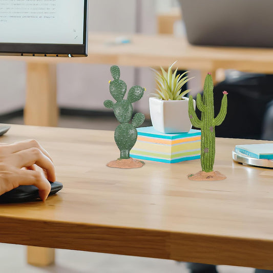 UKCOCO 2 Pack Faux Cactus Decor Lifelike Cactus Figurine Desktop Modeling Statue 5.70 in PVC Simulated Adornments for Home Office Garden Terrarium