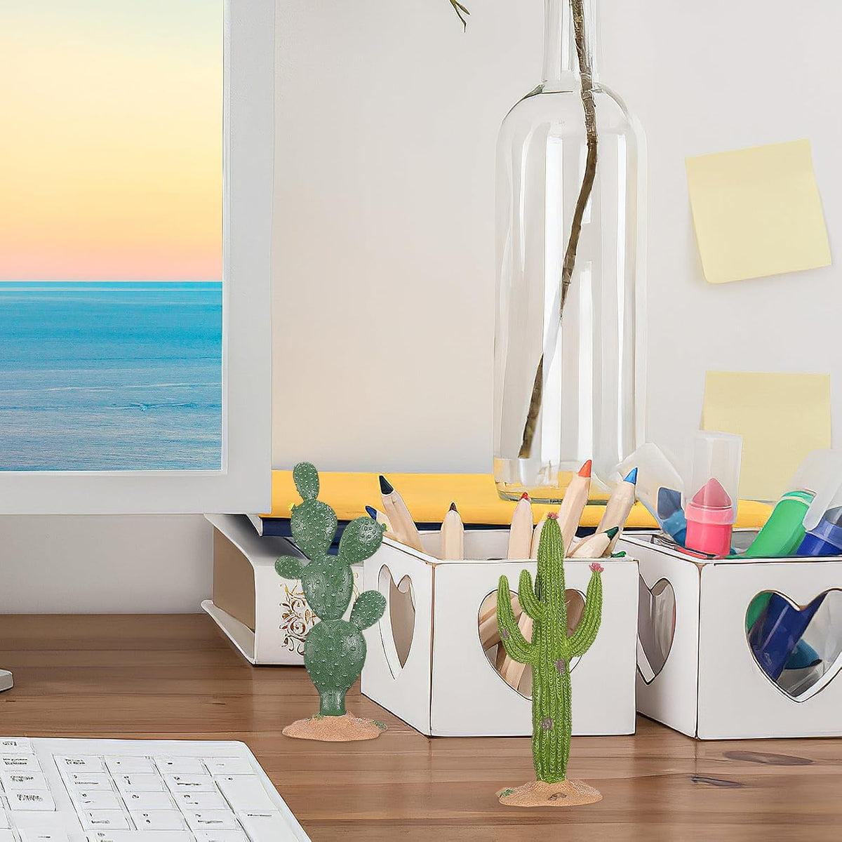 UKCOCO 2 Pack Faux Cactus Decor Lifelike Cactus Figurine Desktop Modeling Statue 5.70 in PVC Simulated Adornments for Home Office Garden Terrarium