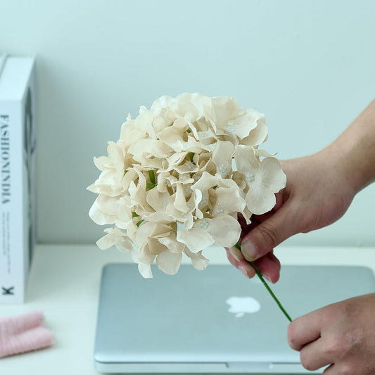 10Pcs Artificial Hydrangea Flowers Blush Heads Fake Hydrangea Silk Flowers for Wedding Centerpieces Bouquets DIY Floral Decor Home Decoration with Stems(VASE NOT Included) - Colors A