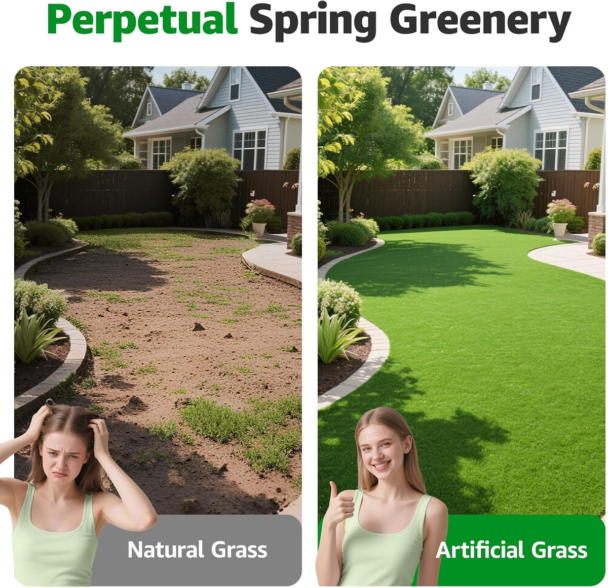 Artificial Grass Fake Turf Grass Outdoor Indoor with Drainage Holes, 3x5FT
