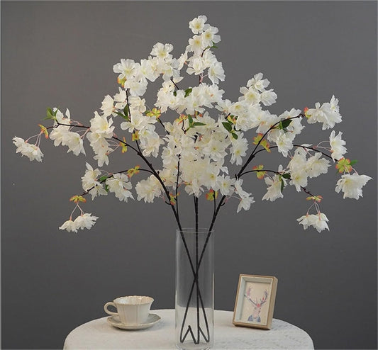 2Pcs 35.8In Artificial Peach Blossom Branches,4Fork Silk Cherry Plum Flower
