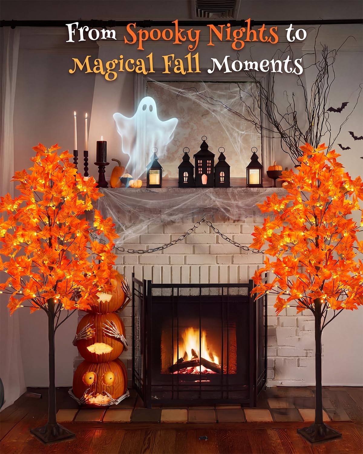 5FT Artificial Lighted Maple Tree with 96 LED & 192 Ultra-Dense Maple Leaves - Fall Decorations Maple Tree with Warm White Light for Home Thanksgiving Autumn Harvest Decor Indoor Outdoor
