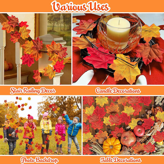 1100PCS Fall Artificial Maple Leaves Thanksgiving Autumn Leaf Wedding Party Table Decor,Multicolored | Thanksgiving Autumn Leaf,Wedding,Party,Table Decor,Multicolored