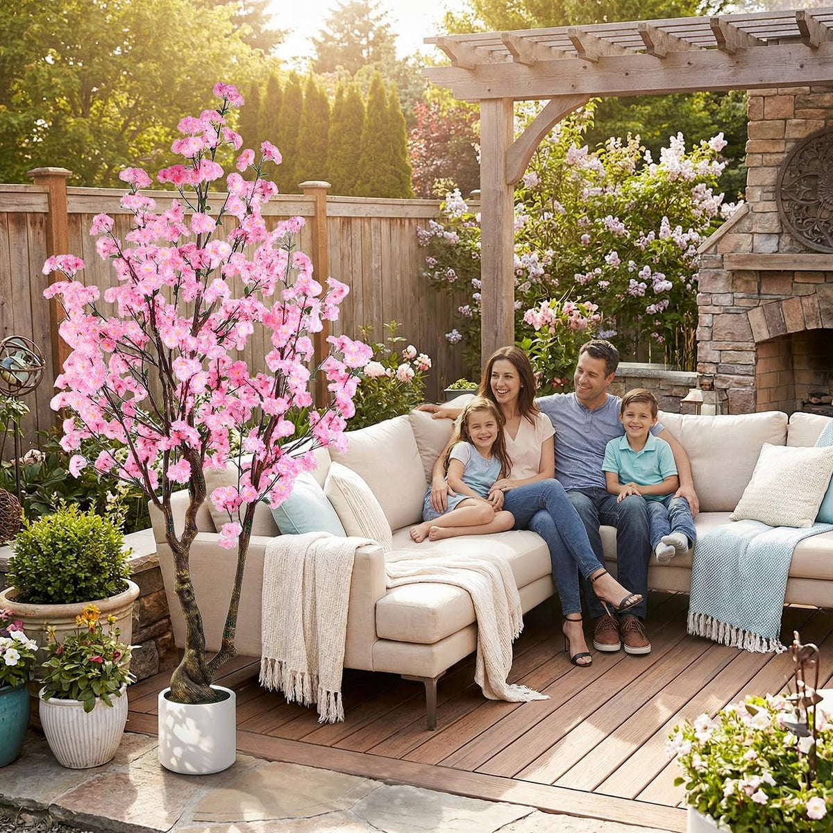 7FT Artificial Cherry Blossom Tree Pink Sakura Flower Tree with Pot