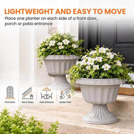 10 Inch Outdoor Urn Planters, 2 Pack Pedestal Flower Pots
