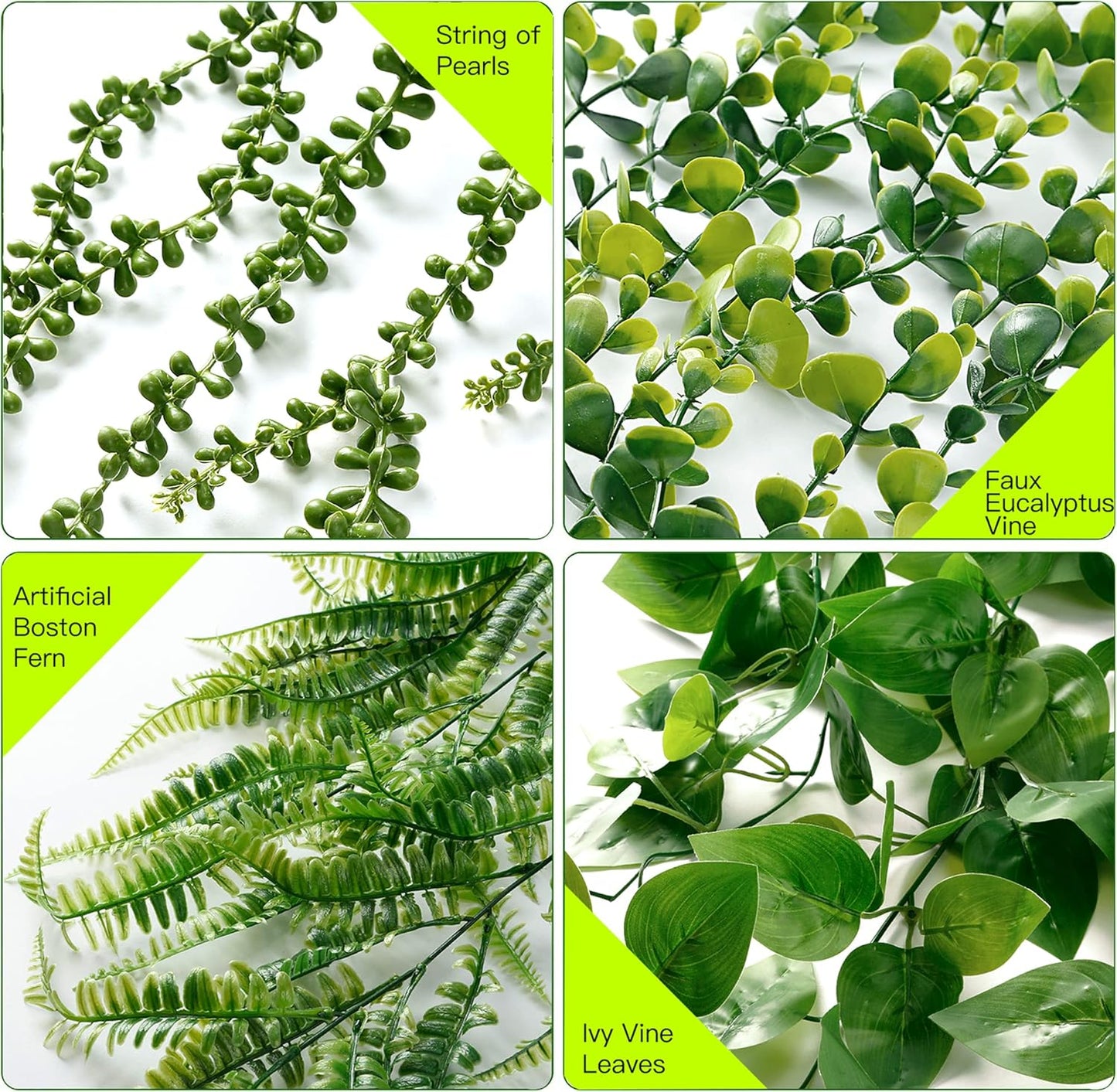 Fake Hanging Plants 6 Pack Artificial Hanging Eucalyptus Plants Potted Greenery Faux Mandala Vine String of Pearls Boston Fern Ivy Vine Leaves Pea Pod for Home Indoor Outdoor Shelf Wall Decor