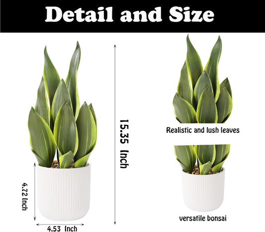 Artificial Realistic Snake Plant 16" with White Ceramic Pot