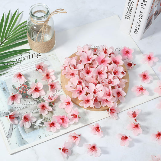 100Pcs 1.6In Mini Artificial Pink Cherry Blossom Flowers Head