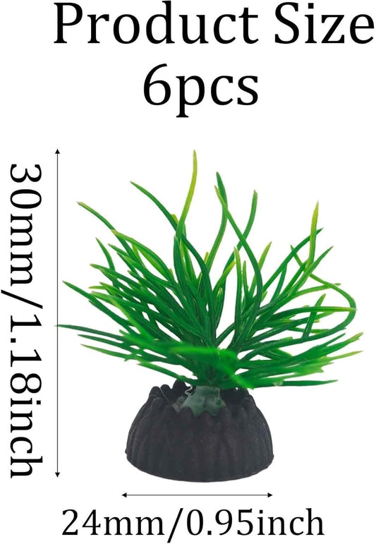 6PCS 4 Inches Tall Green Seaweed Grass Artificial Aquarium Plants, Plastic Fish Tank Decorations for Freshwater and Saltwater Tanks