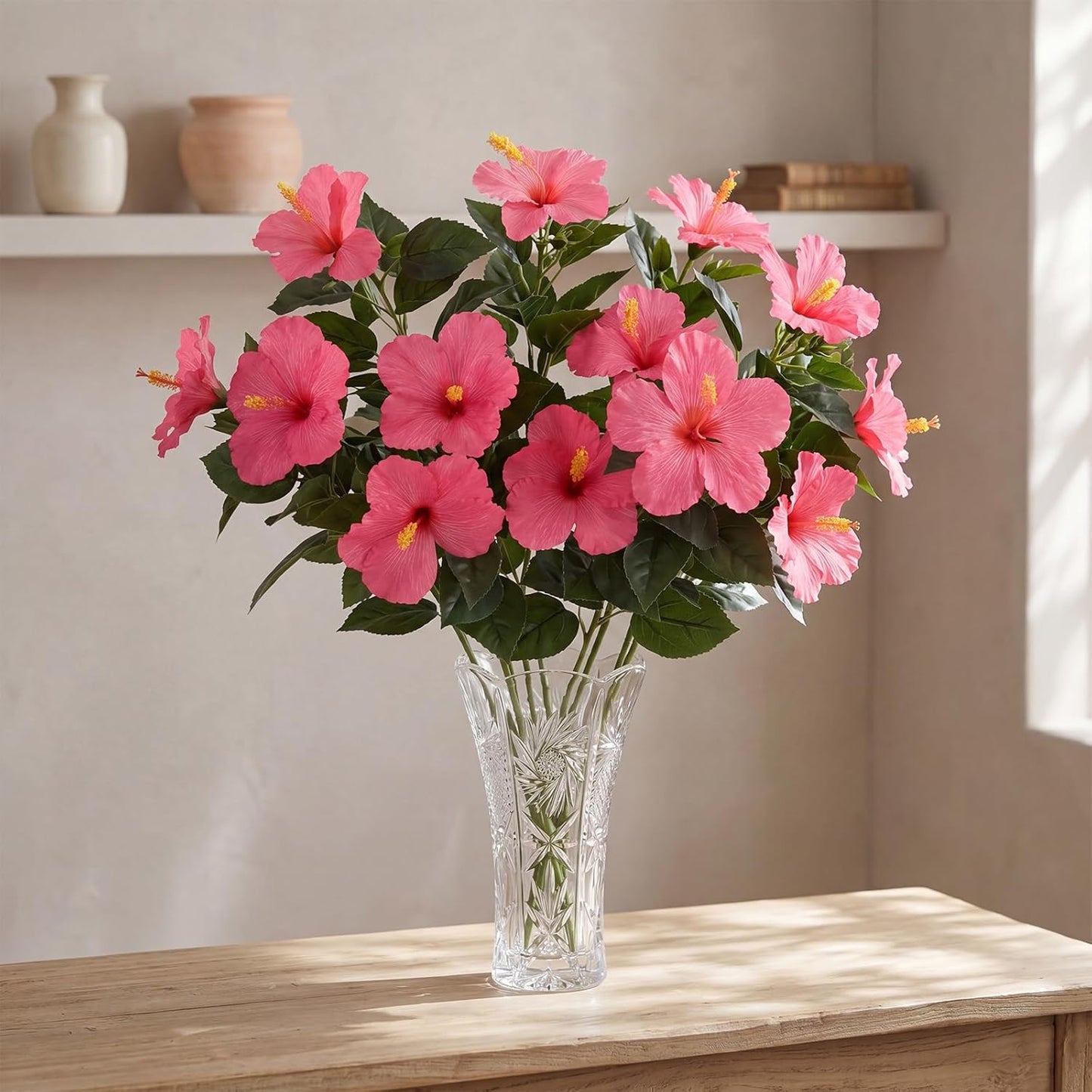 3 Pack Artificial Hibiscus Flowers 33"x13" Silk & Plastic Tropical Bouquets Lifelike Blooms with Bendable Stems Faux Hawaiian Flowers for Home Living Room Wedding Patio (Red)