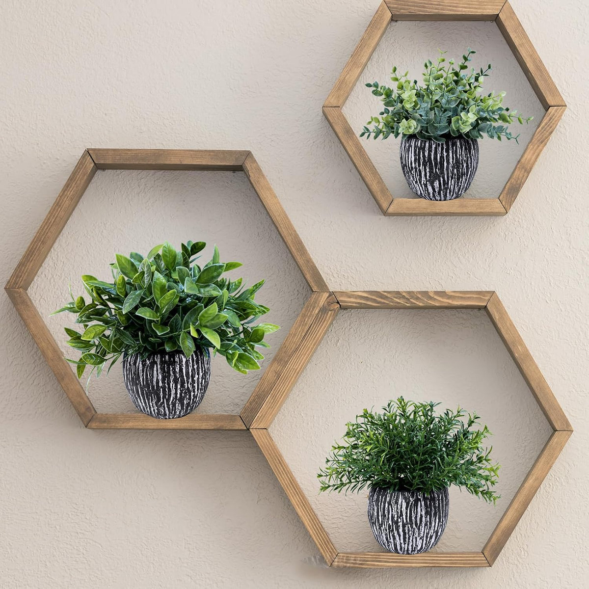 Set of 3 Artificial Potted Plants Faux Eucalyptus Rosemary Boxwood Greenery in Black & White Concrete Pots Small Fake Plant for Indoor Outdoor Home Office Table Shelf Windowsill Greens Décor