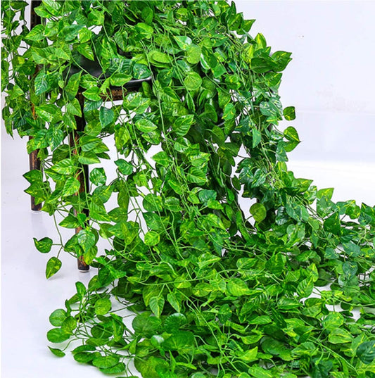 Epipremnum Aureum Leaves, Green Vines Fake Plant Vine Leaves, Hanging Fake Vine Leaves, Home Kitchen Garden Office Wedding Wall Decor (Pack of 12 86 Inch Fake Plants)