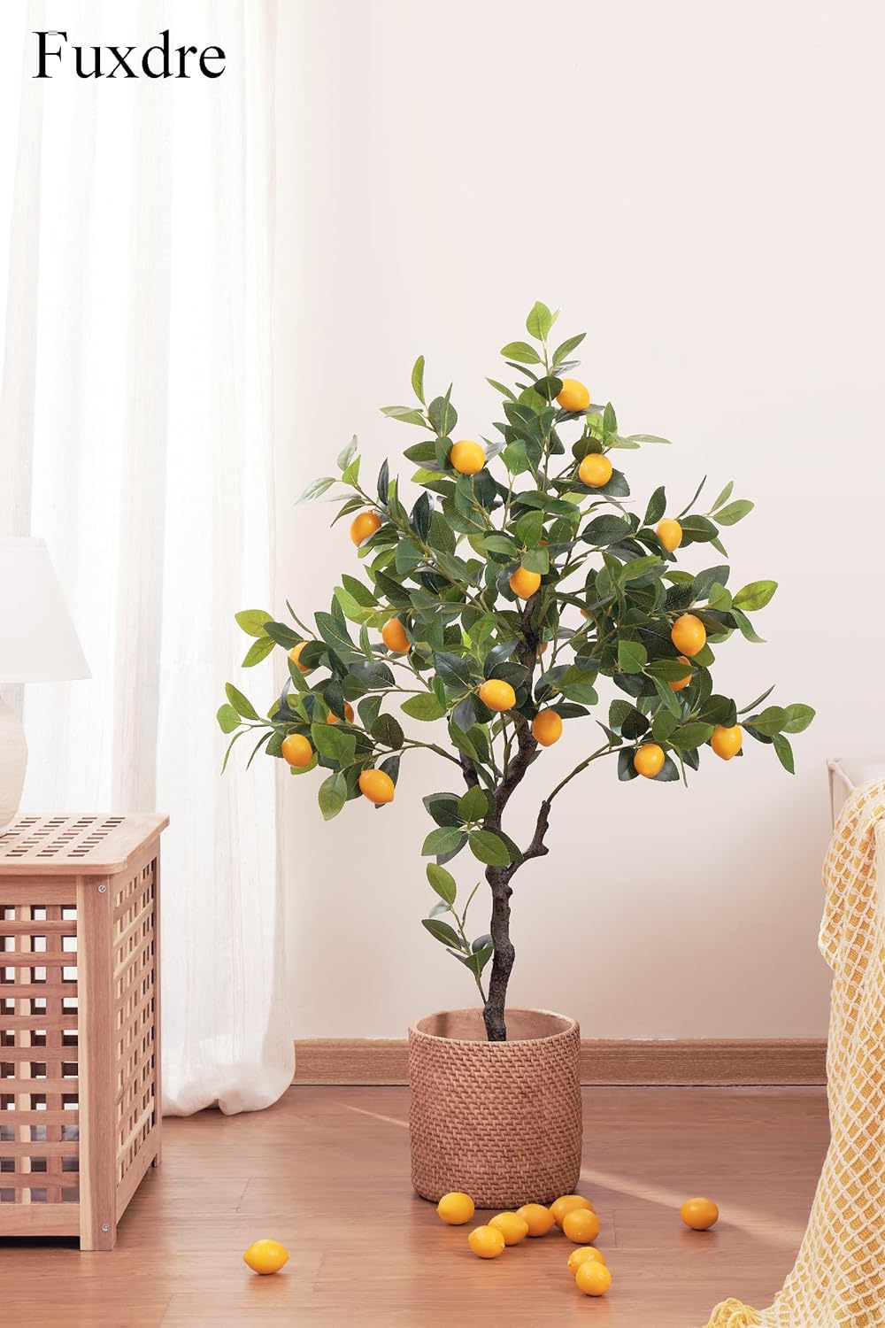 4ft Artificial Lemon Tree with Fake Lemons Floor Plants Artificial for Decor Realistic to Indoor Home Office Fauxe Lemon Tree, Yellow
