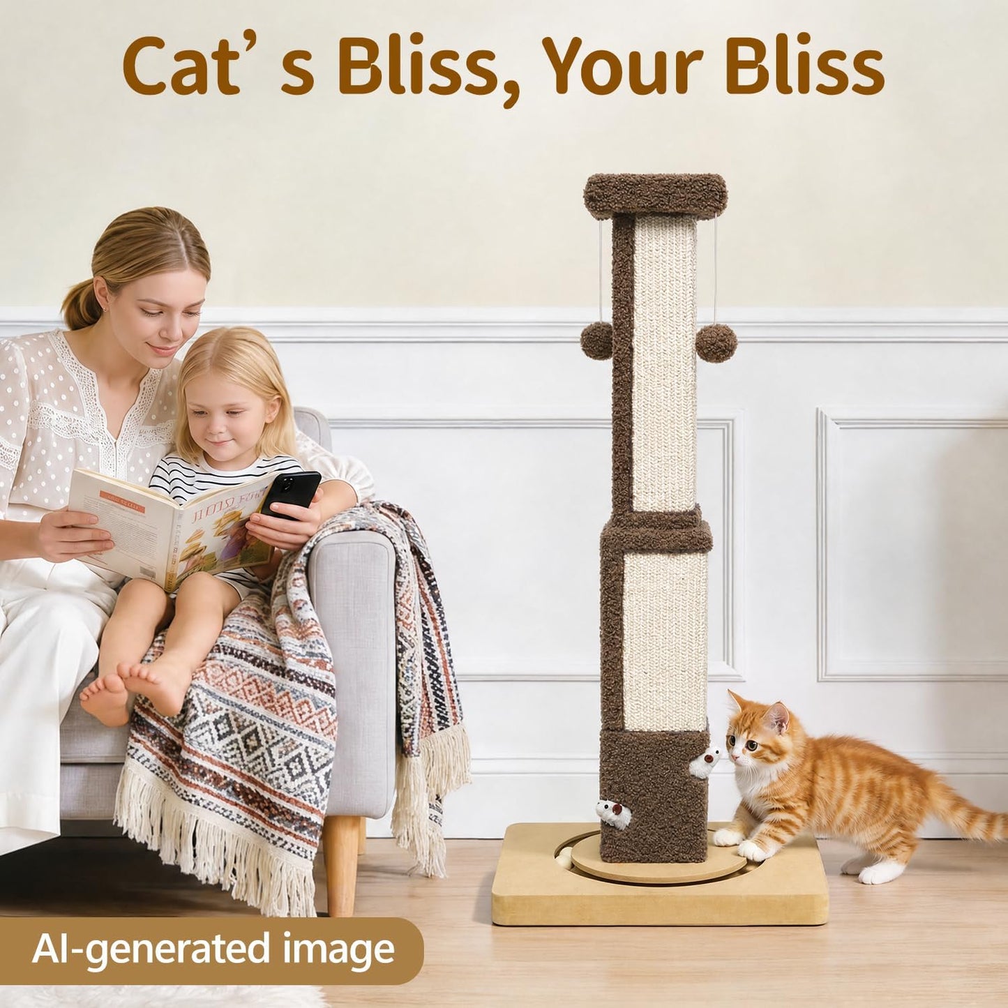 Cat Tree Tower Scratch Post Stand for Indoor, 41" Compact Palm Tree Kitten House Condo with Cozy Bed for Small Cats, Space Saving Design, Supports Climber Scratching Playing and Rest