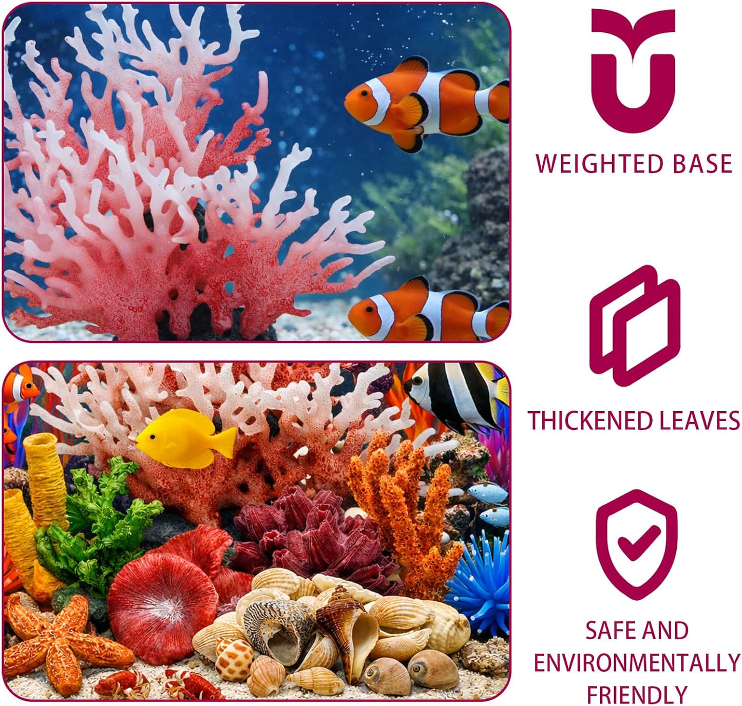 35PCS Coral Reef Aquarium Decorations Set, Ocean Style Aquarium Decor with Artificial Coral, Plants, Seashells, Anemones and Starfish for Freshwater, Saltwater and Tropical Fish Tanks