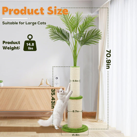 82.7'' Tall Modern Cat Tree for Indoor Cats,Artificial Areca Palm Tree Cat Tower with Solid Wood Cat Bed,Nature Sisal Scratching Post,Removable Mat,Aesthetic Cat Activity Center for Small Medium Cats