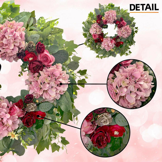 24 Inch Spring Wreaths for Front Door with Hydrangeas Roses