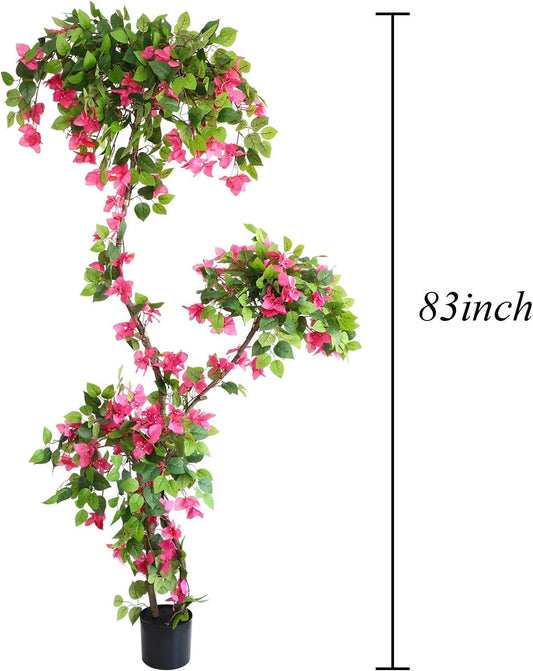 Artificial Bougainvillea Tree, 7FT Fake Bougainvillea Topiary Trees with Pot, 83 Inch Faux Plant for Indoor Decor