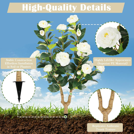 2 Packs 35.5" Artificial Camellia Flowers Tree with Spike White