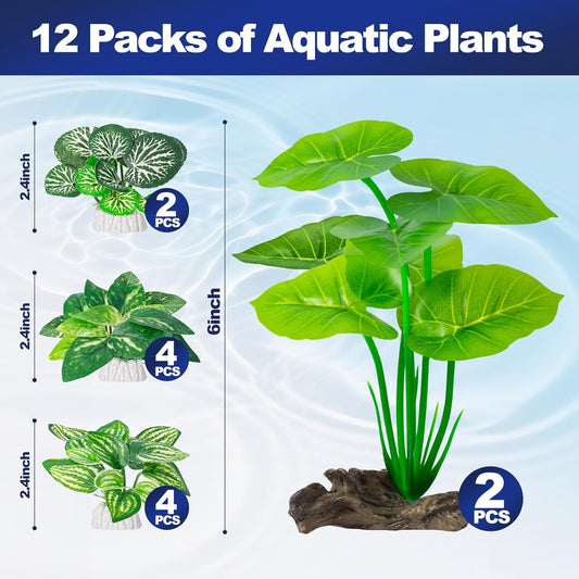 12 Pack Silk Aquarium Plants Betta Fish Tanks Decor,Betta Hammock 6-inch Fish Tank Plants Aquarium Decor,Suitable Artificial Fish Tank for Betta,Goldfish & Reptile Tanks Ornament Accessories