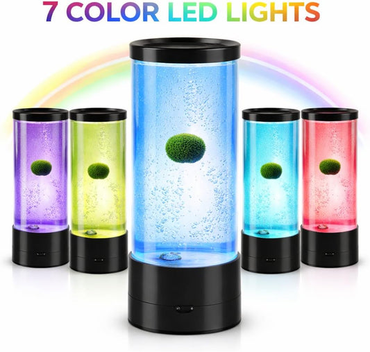 Artificial Marimo Moss Ball LED Bubble Aquarium, Desktop Tumbler Lamp, 7 Color Ambient Night Lights for Home, Office & Bedroom Decor