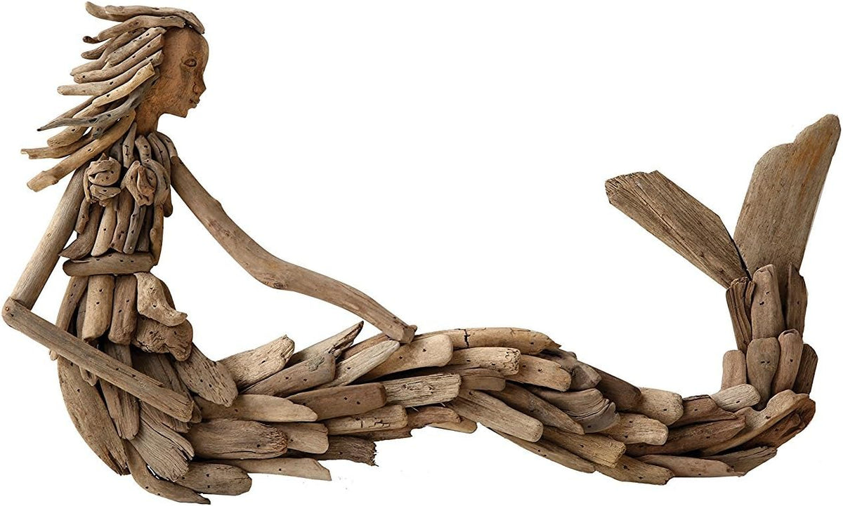 Driftwood Sitting Mermaid Wall Decoration, Brown Finish