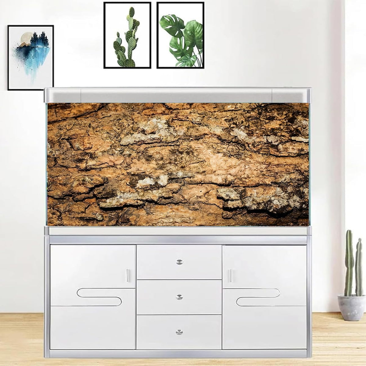 Reptile Terrarium Background 48"×24" 3PCS – Polyester Fabric Bearded Dragon Tank Decor with Gray Rock Bark & Forest Pattern, Non-Reflective & Bubble-Free for Snake Lizard Gecko Vivarium 834