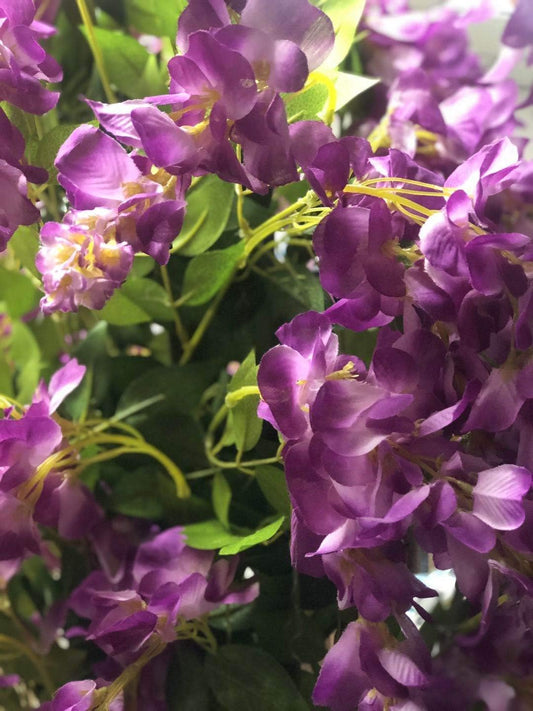 Gorgeous & Unique 5 Feet Pre-Potted Artificial Purple Red Wisteria Tree with Flowers, Feel Real Technology