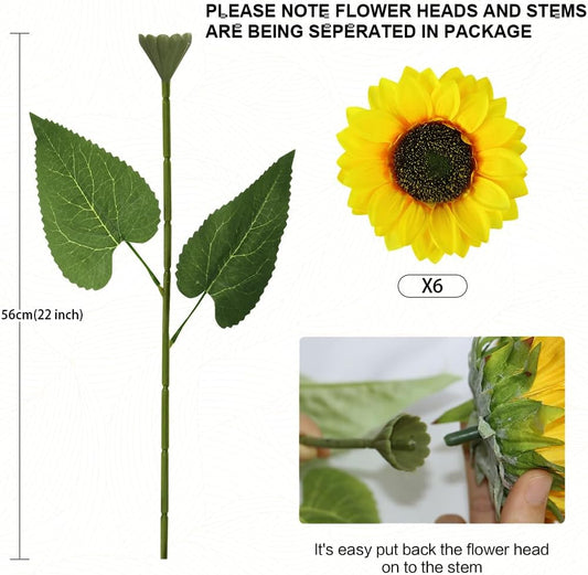 Artificial Sunflowers with Stems,10pcs Faux Silk Yellow Flower for Wedding Bouquet Floral Arrangement Table Centerpieces Home Office Garden Decoration (No Vase