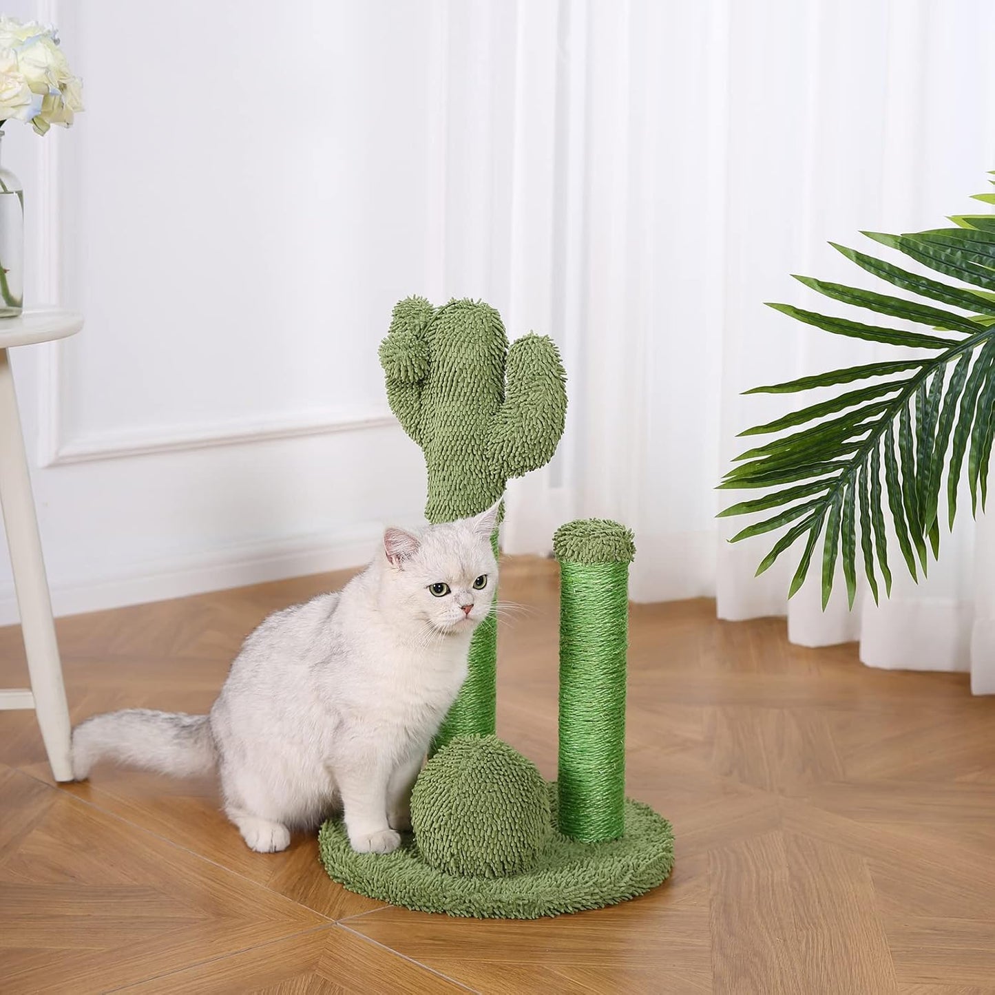 Cactus Cat Tree for Indoor Cats & Kittens, Scratching Post with Curved Perch, Cozy Cat Condo, Natural Sisal, Interactive Dangling Ball, 30.7" (77.9cm) H, Green