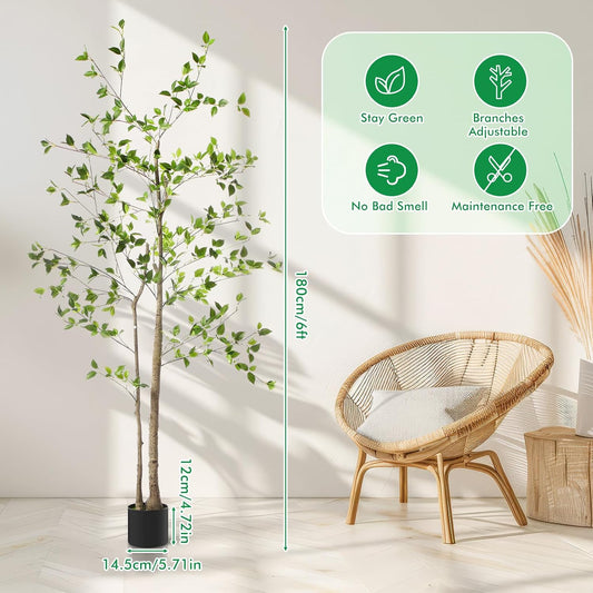 6ft Faux Citrus Tree 72in Minimalist Citrus Artificial Tree with Lifelike Leaves Artificial Plant for Home Indoor Living Room Office Porch Floor Decor