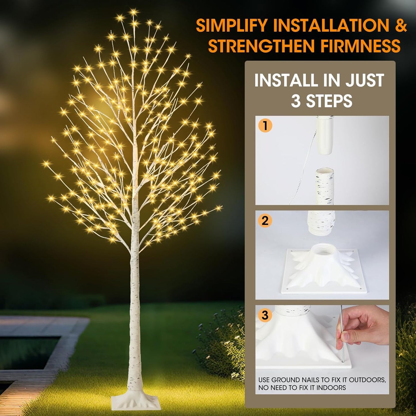 6FT Lighted Birch Tree with 144 LED Light, Artificial Light Up Tree | Plug in Decorative Light Trees for Indoor Home Decor, Wedding Party, Christmas Holiday Floor Lamp, Warm White