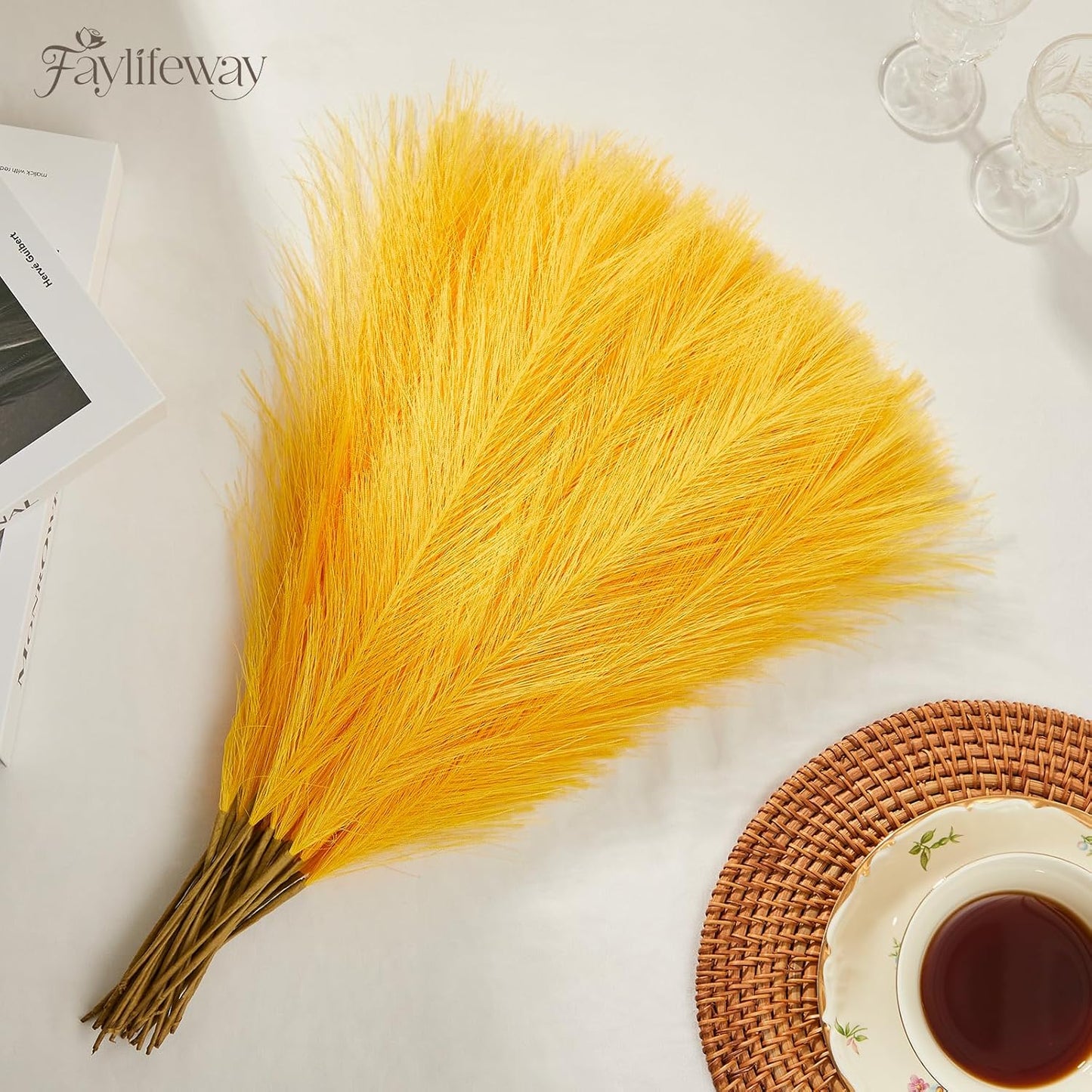 50PCS Brown&White Pampas Grass, 17in Fluffy Boho Feathers Decor | Ideal Artificial Flowers for Vase Filler,Birthday,Wedding,Baby Shower,Bathroom,Home,Table,Wall,Bow Decor