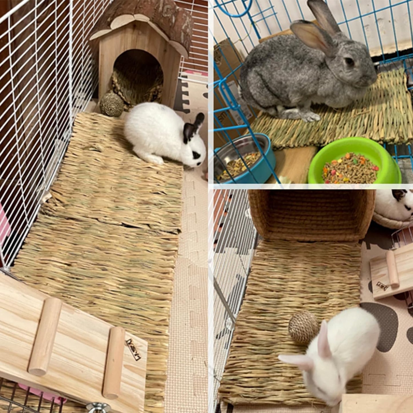 2 PCS Rabbit Grass Mats, Natural Straw Hay Woven Rabbit Bed Cage Mats Pet Handmade Bedding, Sleeping Chewing Nesting and Toys for Hamster Bunny Chinchilla Bird and Other Small Animal (2Pcs)