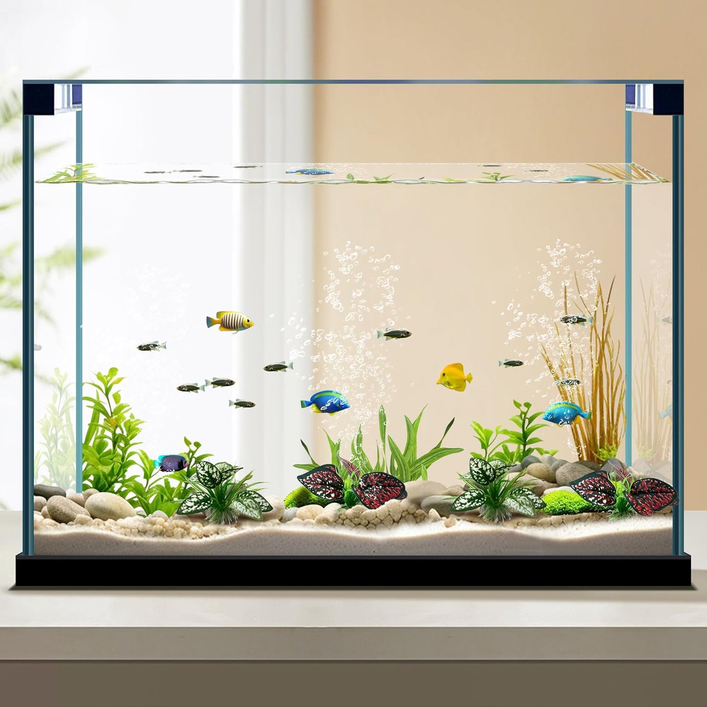 Reptile Artificial Plants, Terrarium Plants Decorations Supplies, Aquarium Fish Tank Plant, Amphibian Habitat Hideout Tank Accessories (M Set-2pcs/D)