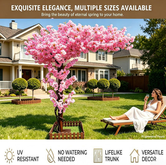 Large Artificial Cherry Blossom Trees Indoor Outdoors,Japanese Faux Cherry Blossom Tree with Realistic Silk Flowers,Standing Fake Tree for Garden Wedding Party Home Decor(Pink,H 5FT x W 4FT)