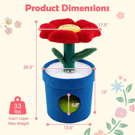 28.5-inch Potted Plant-Shaped Cute Cat Tree | Novel Small Flower Cat Tower | Scratching Post | Flower-Shaped Comfy Top Perch | Bottom Cozy Condo with Removable Soft Pad