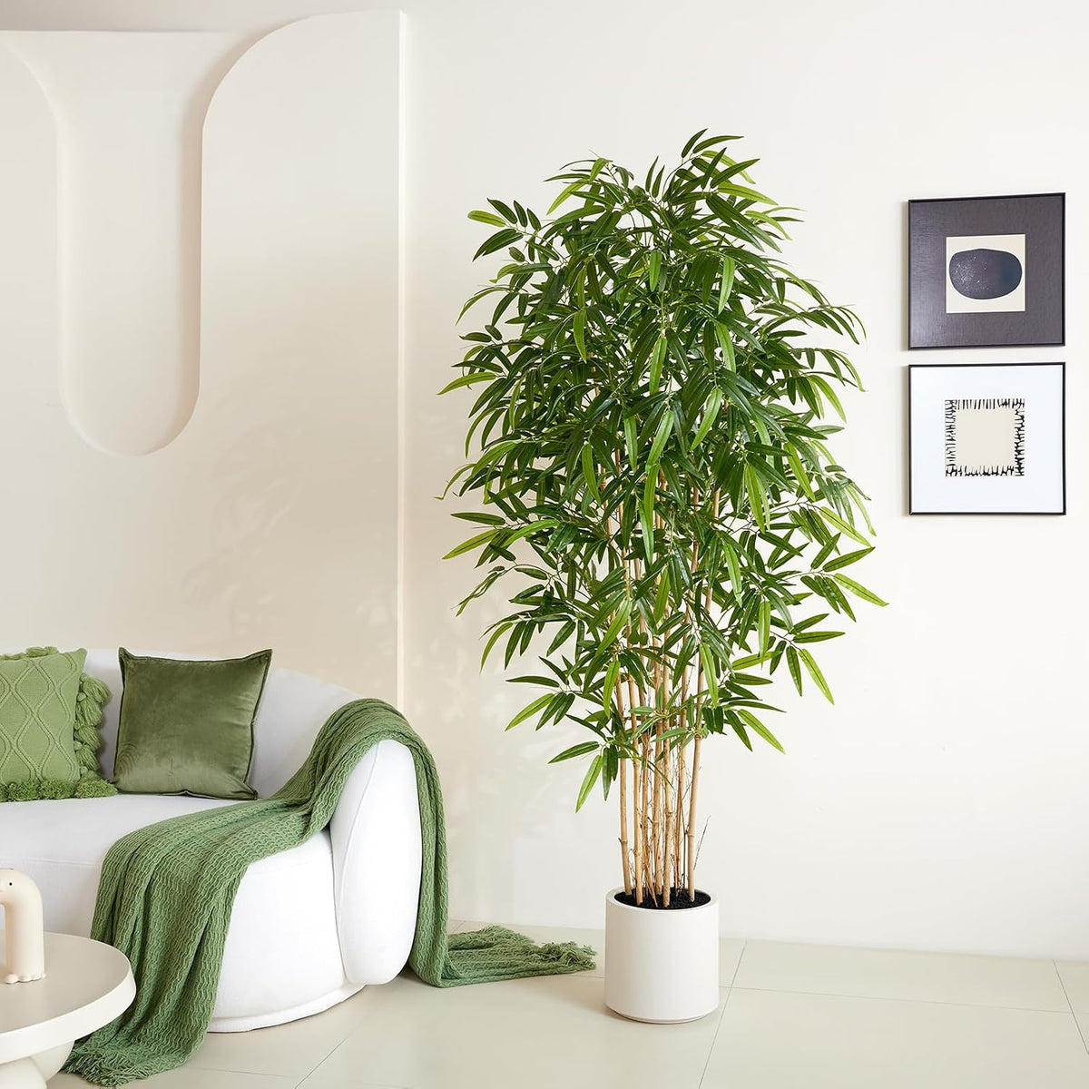 VeriNatural6.5ft Fake Bamboo Plants with White Planter&Real Wood Poles