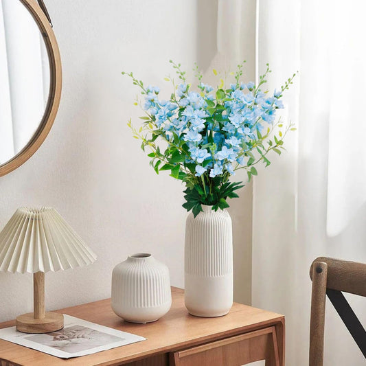 8 pcs White Delphinium Artificial Flowers, 34.25''Artificial Snapdragon Flowers Tall Fake Flowers Silk Flowers Faux Delphinium Bulk for Tall Vase Home Wedding Garden Table Decor (White)