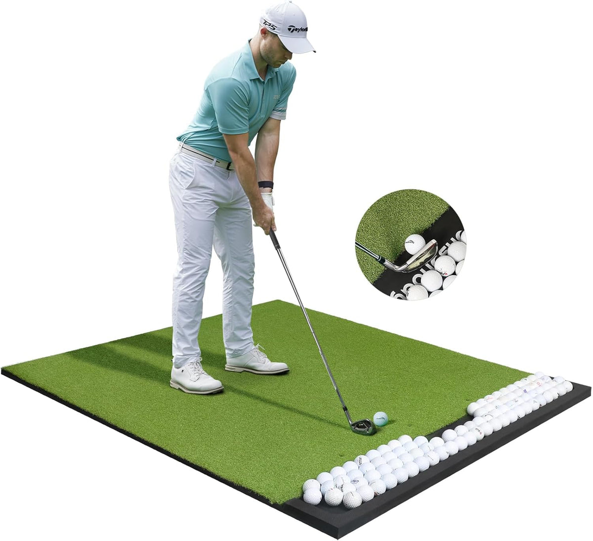 Integrated Golf Hitting Mat with Ball Tray, Thickening Golf Mats Practice Outdoor & Indoor Artificial Turf Matt with 3 Tees