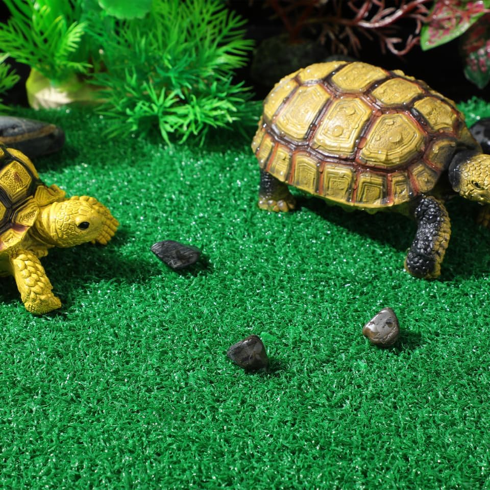 Artificial Grass Square Mat Fake Turf Patch Turtle Basking Platform with Ramp Outdoor Floating Synthetic Grass Tiles for Pet Reptile Habitat