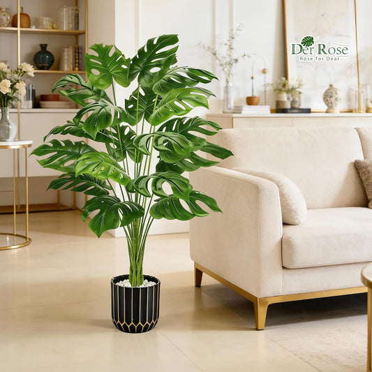 44" Artificial Tropical Palm Tree for Indoor Outdoor Porch Decor | Fake Palm tree foliage creates a bold floor display with modern glam style for office, sheltered patio and porch decor