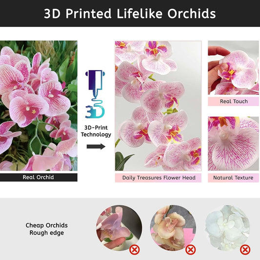 13-Heads Artificial Orchid Flower in Pot,50cm Silk Orchid Arrangement with Plastic Vase,Potted Pink Flowers,Silk Phalaenopsis Indoor Decor for Home Table Centerpiece