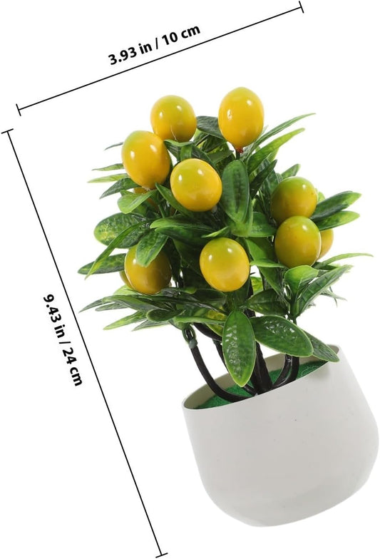 Small Artificial Pomegranate Tree with Pot, Realistic Faux Fruit Plant for Kitchen or Desk Decor, Maintenance-Free Lifelike Faux Potted Bonsai Made of Abs, PVC, and Foam