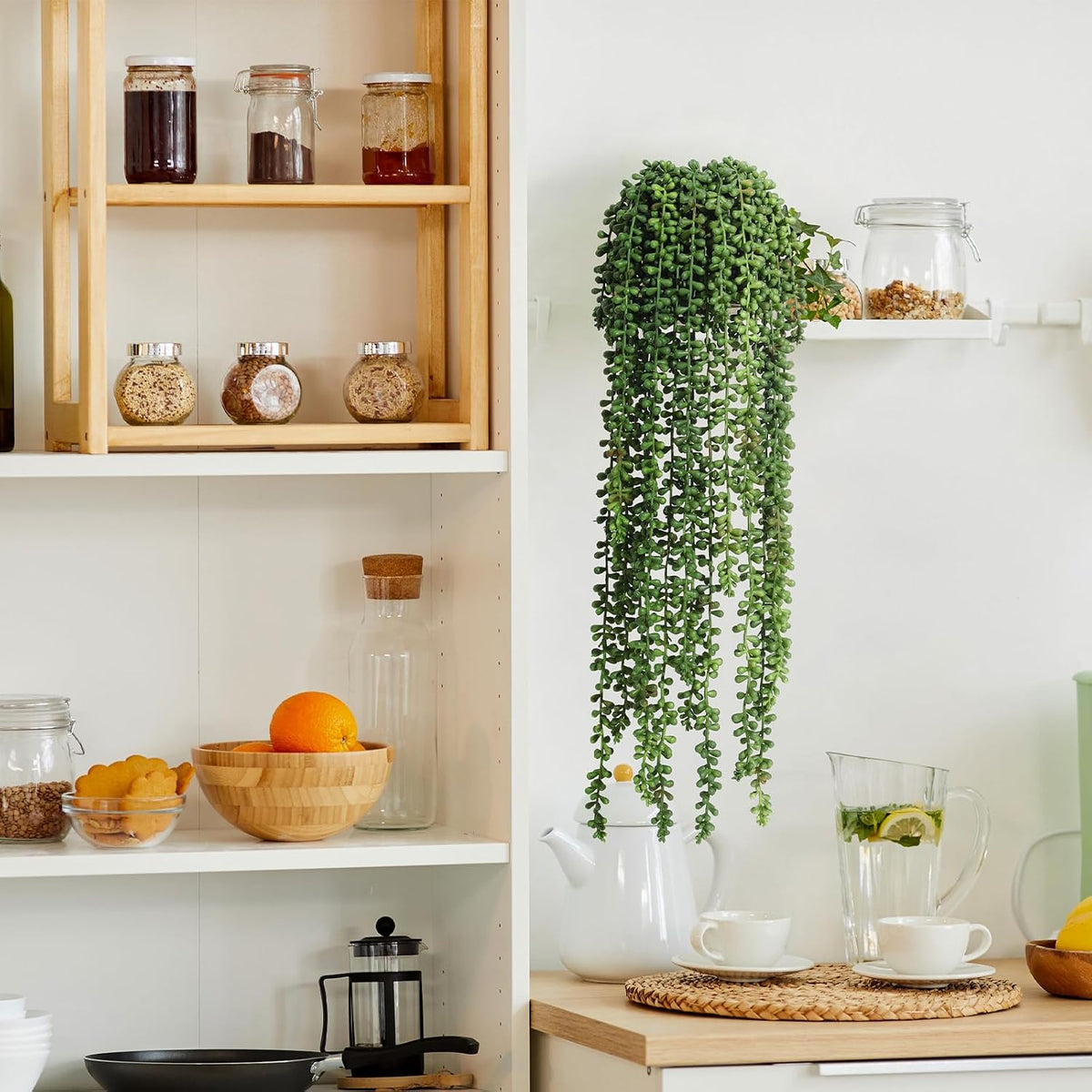 6 Pcs Artificial Succulents Hanging Plants, Fake String of Pearls Greenery Plants, Decoration for Wall, Home, Backdrop, Garden, Indoor and Outdoor