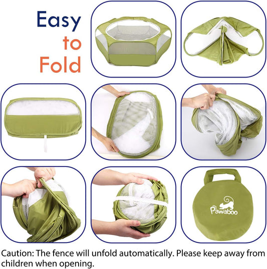 Small Animals Playpen, Waterproof Small Pet Cage Tent with Zippered Cover, Portable Outdoor Yard Fence with 3 Metal Rod for Chick/Kitten/Puppy/Guinea Pig/Rabbits/Hamster/Chinchillas,Light Gray