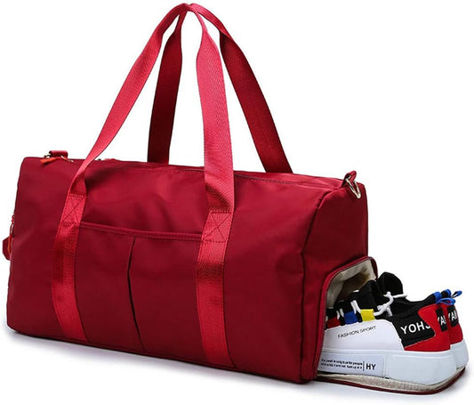 Sports Gym Bag for Women Travel Duffel Bag with Wet Pocket and Shoes Compartment for Training Swim Yoga(Red)